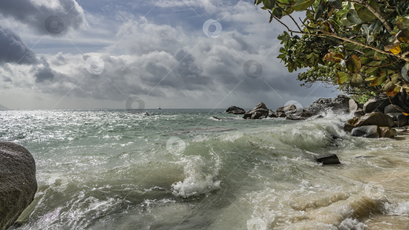 Скачать Волны прибоя пенятся на пляже, смешиваясь с песком. фотосток Ozero