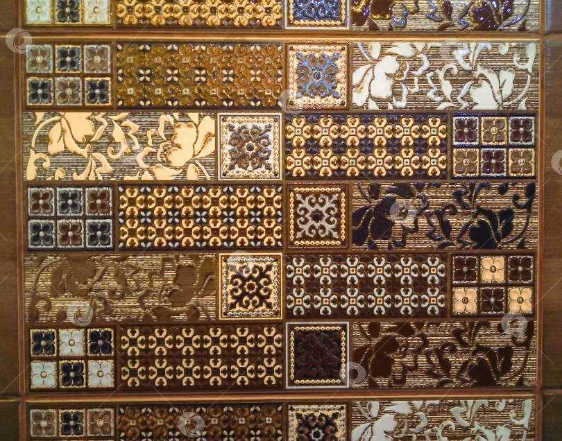 Скачать мозаика, керамическая кухонная плитка, фон с абстрактным рисунком фотосток Ozero