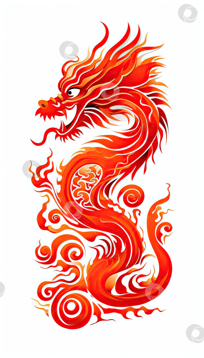 Скачать Рисунок красного китайского дракона в традиционном народном стиле. Сгенерированный искусственным интеллектом. фотосток Ozero