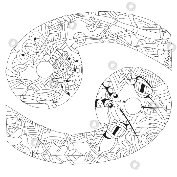 Скачать Знак зодиака РАК симпатичный ретро-зентангл, стилизованный в векторе фотосток Ozero