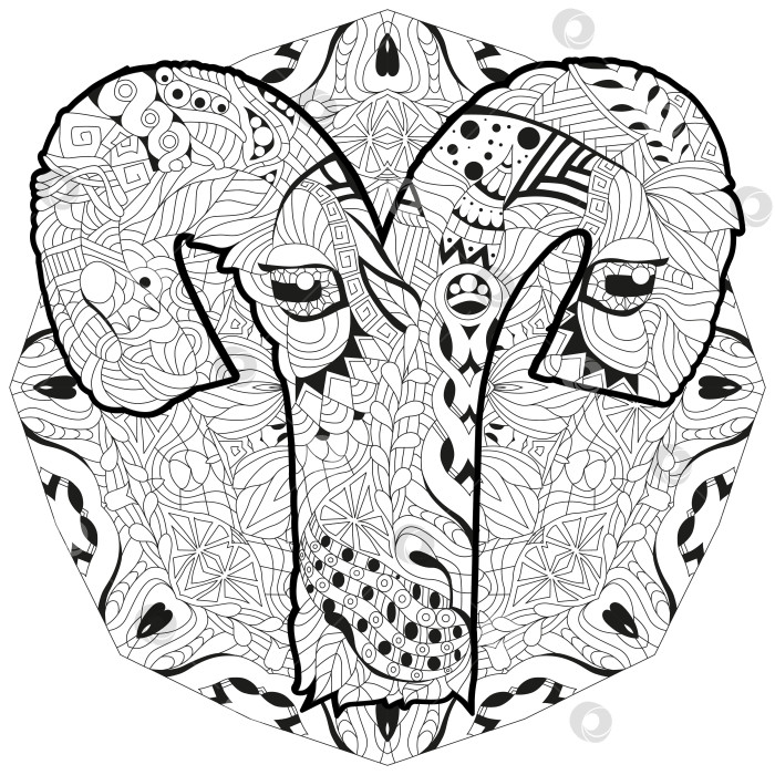 Скачать Знак зодиака Овен милый мультяшный персонаж лев ретро-зентангл, стилизованный в векторе с мандалой фотосток Ozero