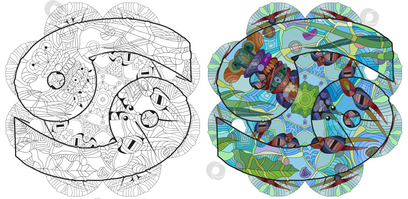 Скачать Знак зодиака РАК с мандалой. Симпатичный ретро-зентангл, стилизованный в векторе для раскрашивания фотосток Ozero