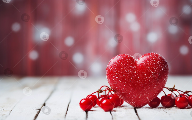 Скачать Декоративная фигурка в виде сердца и красные ягоды фотосток Ozero