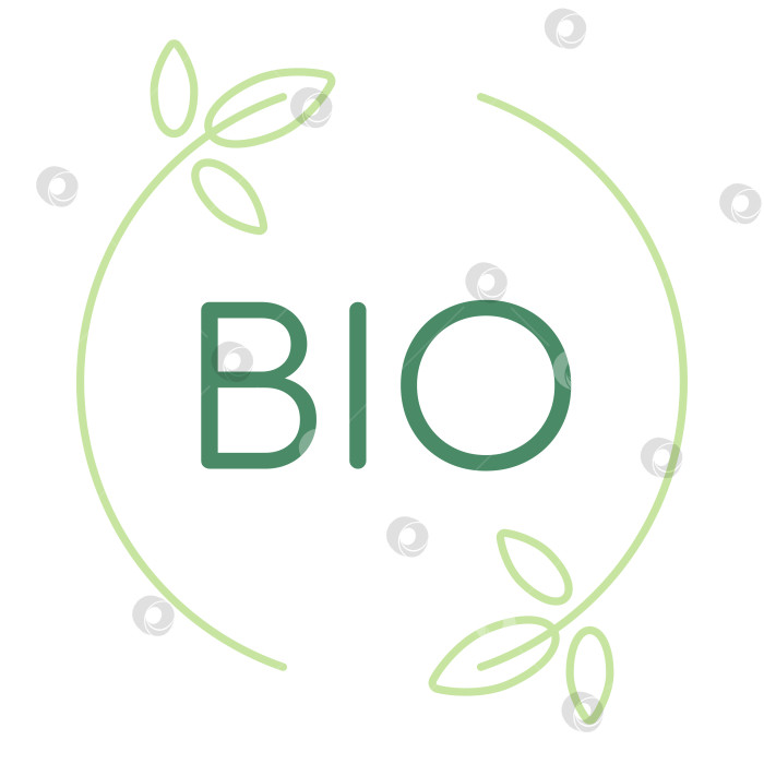Скачать Этикетка с надписью bio. Линейный значок или бейдж с листьями. Шаблон логотипа для экологически чистых продуктов. фотосток Ozero