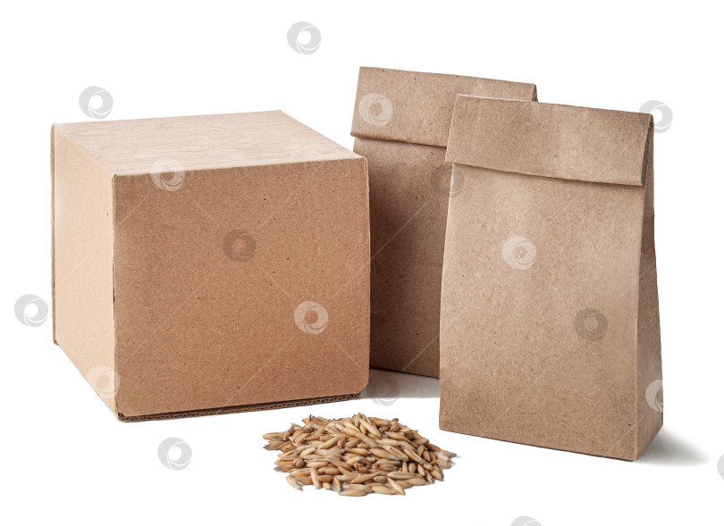 Скачать Набор бумажных пакетов для сыпучих продуктов из крафт-бумаги и коробок фотосток Ozero