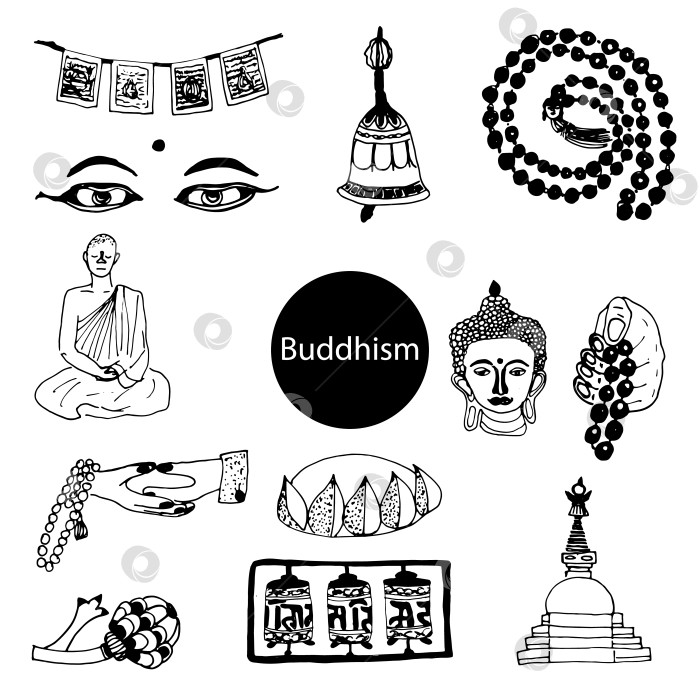 Скачать набор каракулей на тему религии буддизм фотосток Ozero