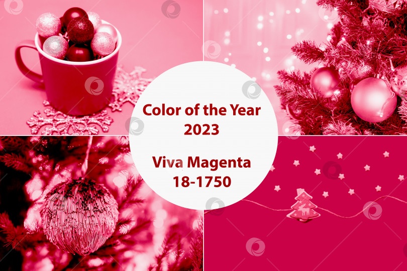 Скачать Коллаж, демонстрирующий модный цвет 2023 года - Viva Magenta. Трендовый цвет 2023. фотосток Ozero