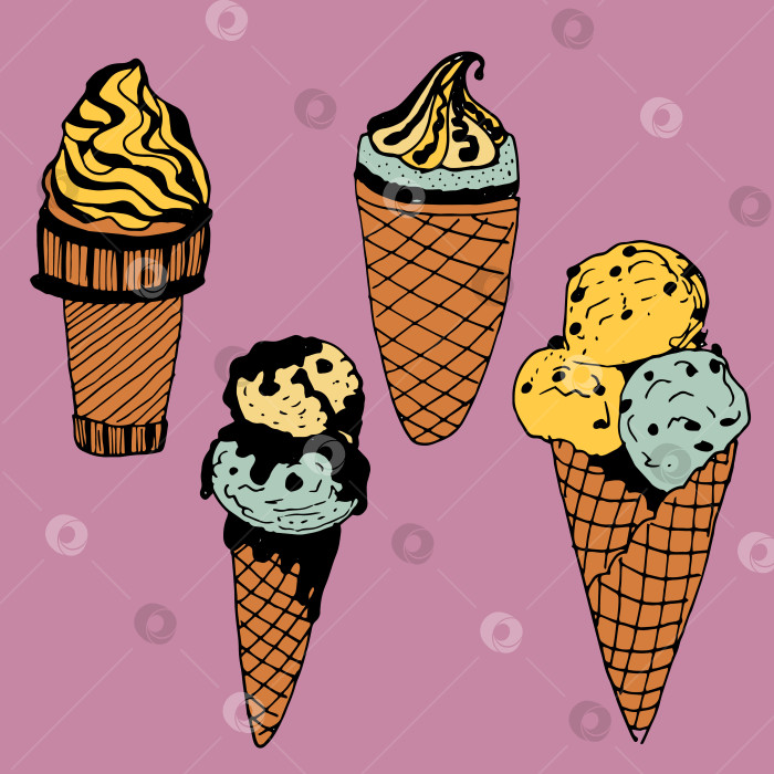 Скачать Векторный набор рисунков разновидности мороженого фотосток Ozero