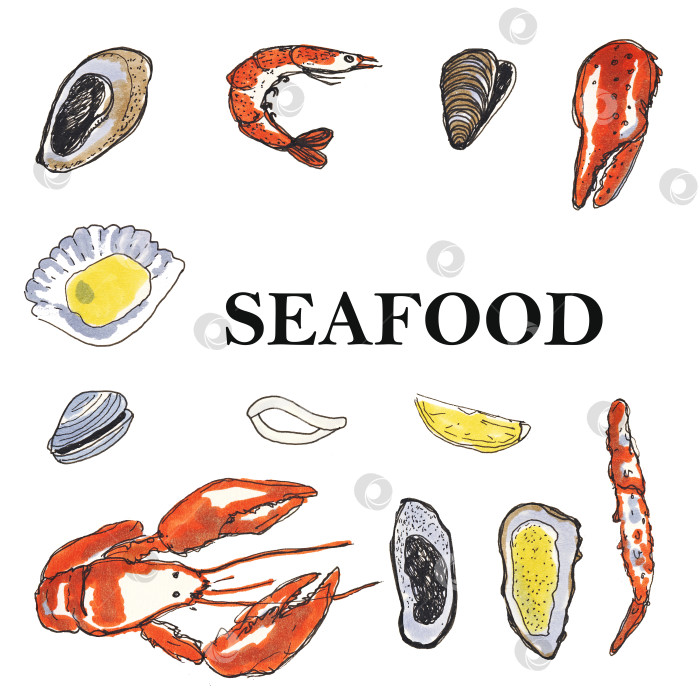 Скачать иллюстрации с маркерами морепродуктов для меню фотосток Ozero