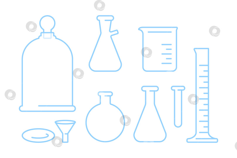 Скачать Набор значков линии лабораторного стекла. Различные типы значков векторного контура лабораторной колбы. фотосток Ozero