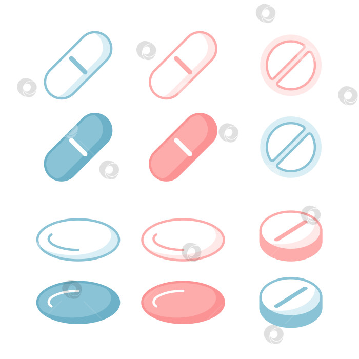 Скачать Набор таблеток драже и капсул различной формы. Набор простых современных линейных значков. фотосток Ozero
