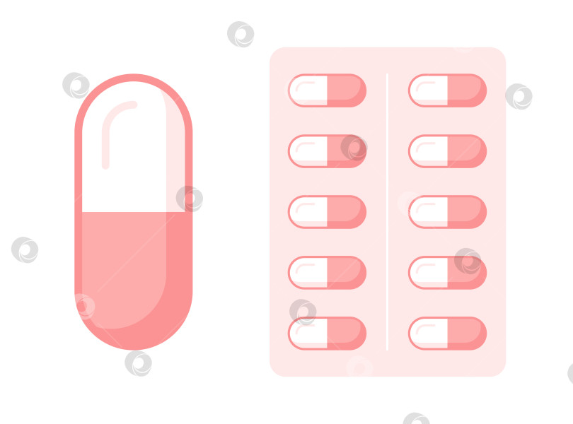 Скачать Блистерные капсулы. Простая плоская упаковка таблеток с иконками. фотосток Ozero