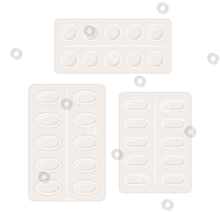 Скачать Набор таблеток и капсул различной формы. Набор значков на упаковке витаминов. фотосток Ozero