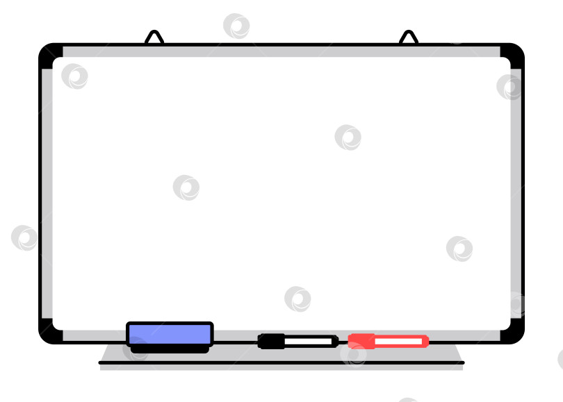 Скачать Простая плоская иллюстрация белой магнитной доски. Маркерная офисная доска с губкой и фломастерами. фотосток Ozero