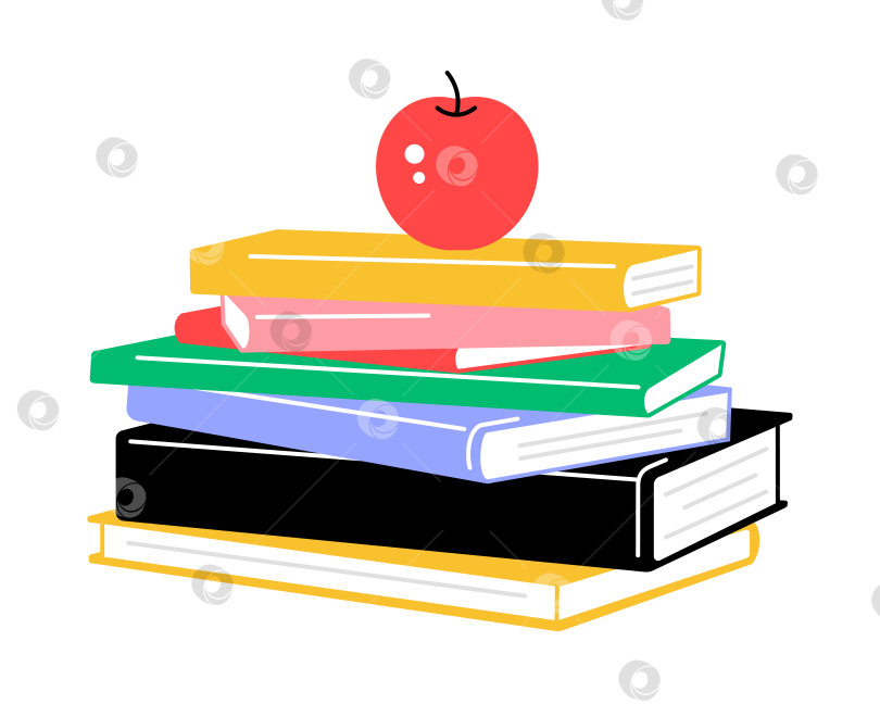 Скачать Красное яблоко на стопке книг. Простая плоская современная иконка фотосток Ozero