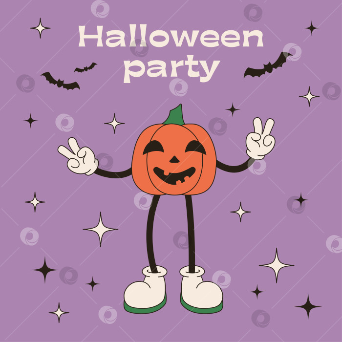 Скачать Приглашение на вечеринку в честь Хэллоуина. Тыквенный персонаж. Плоская ретро-иллюстрация фотосток Ozero