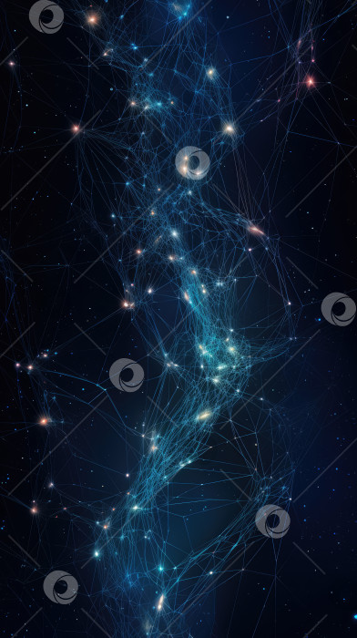 Скачать Абстрактная нейронная сеть из светящихся синих частиц и линий на темном фоне. Цифровой фон с сетчатой поверхностью в виде волн. Порождающий искусственный интеллект фотосток Ozero