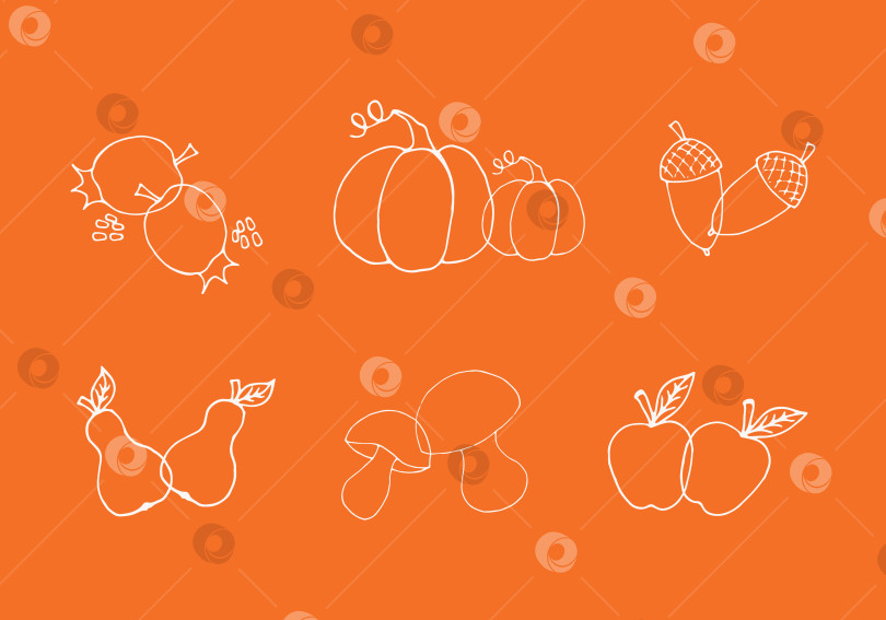 Скачать рисованные значки осенний набор контурных овощей и фруктов фотосток Ozero