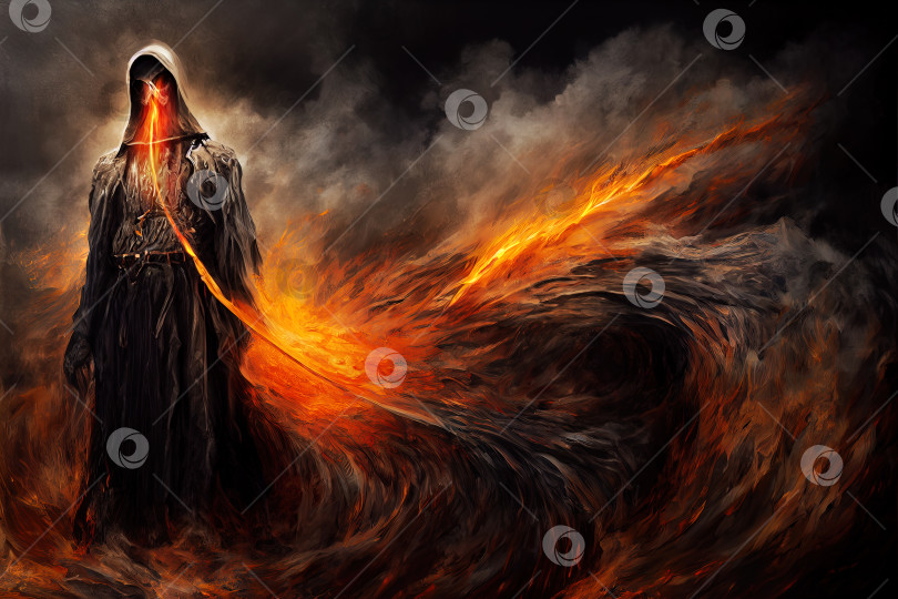 Скачать Огненный демон набирает силу. Реалистичная цифровая иллюстрация. фотосток Ozero