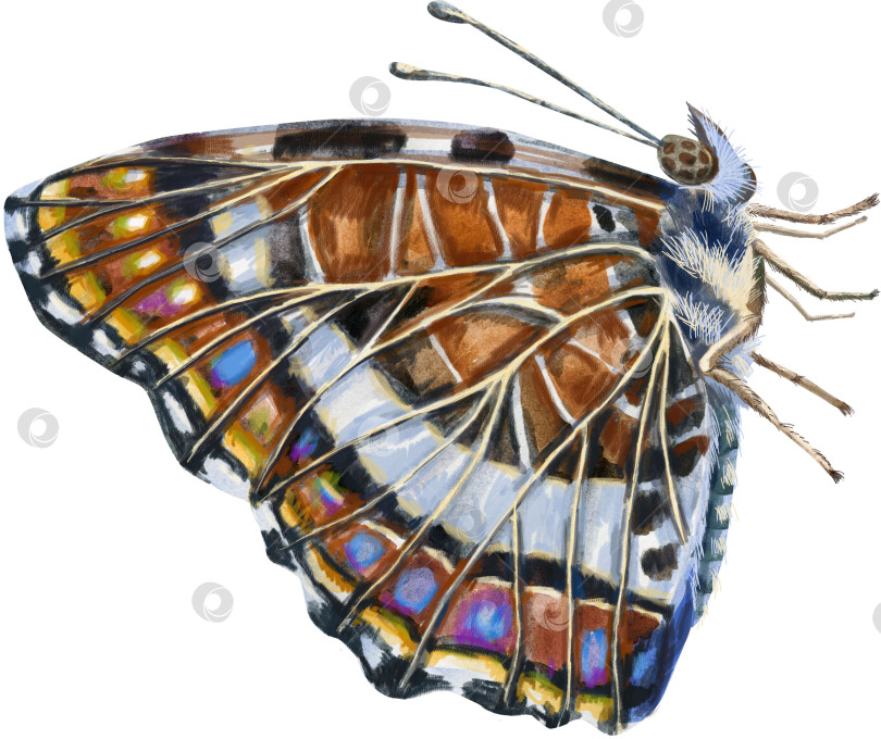 Скачать Карта-бабочка. Акварельная иллюстрация, коричневый цвет. фотосток Ozero