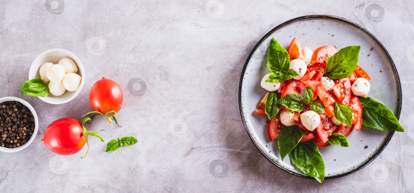 Скачать Вкусный салат капрезе со спелыми помидорами, сыром моцарелла и фотосток Ozero