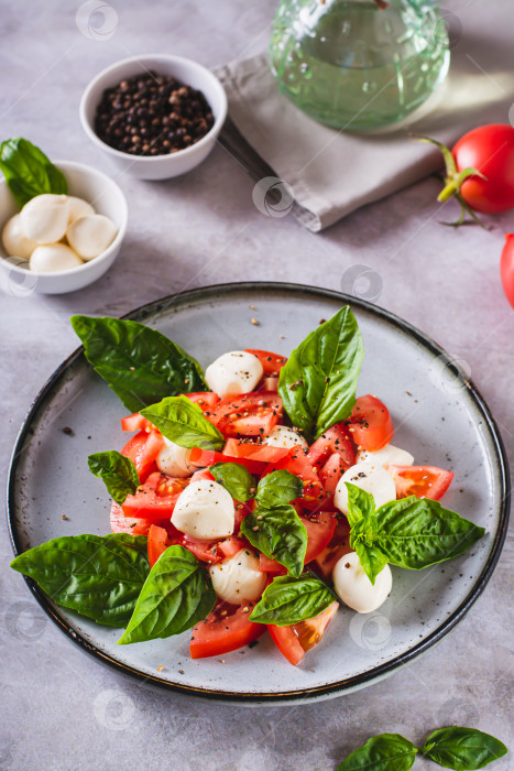 Скачать Вкусный салат капрезе со спелыми помидорами, сыром моцарелла и фотосток Ozero