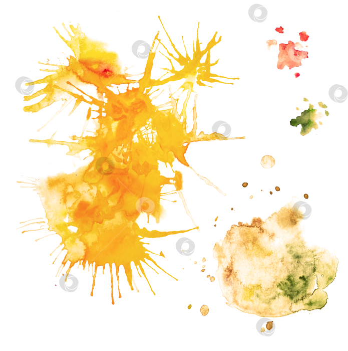 Скачать Watercolor set of several blots of different sizes in yellow colors isolated on a white background. фотосток Ozero