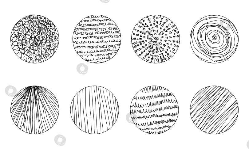 Скачать Большой набор круглых абстрактных черных фонов или узоров. Ручные каракули. Пятна, капли, кривые, линии. Современная современная модная иллюстрация. Плакаты, Шаблоны иконок социальных сетей фотосток Ozero