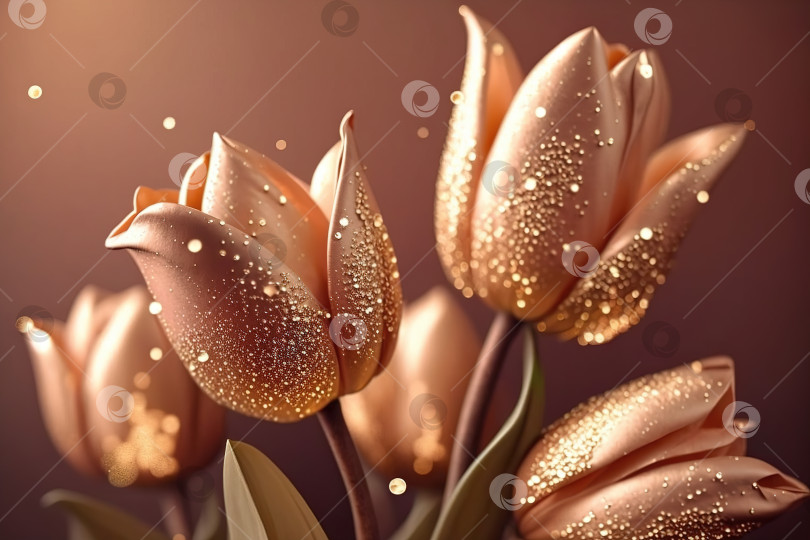 Скачать золотые цветы тюльпана на размытом фантазийном фоне. весна. Порождающий искусственный интеллект фотосток Ozero