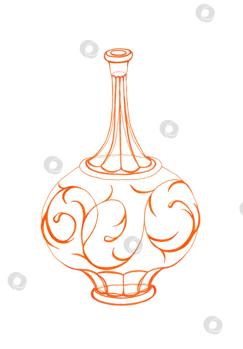 Скачать Стильный оранжевый кувшин для напитков и жидкостей или ваза для цветов. Элегантный праздничный дизайн для торжеств и особых дат. Ярко оформленное в греческом стиле меню или карта вин. Графика ручной работы. фотосток Ozero