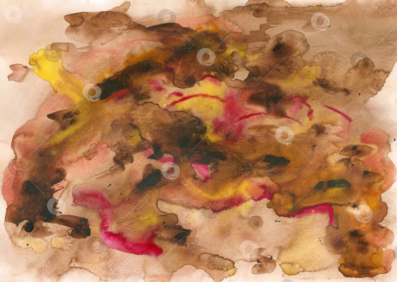 Скачать Осенний акварельный фон с мягкой волнистой текстурой. Абстрактная иллюстрация в теплых коричневых и желтых тонах. Пышные вьющиеся волны растительности или песчаный ландшафт. фотосток Ozero