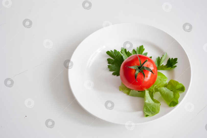 Скачать три помидора с салатом на тарелке фотосток Ozero