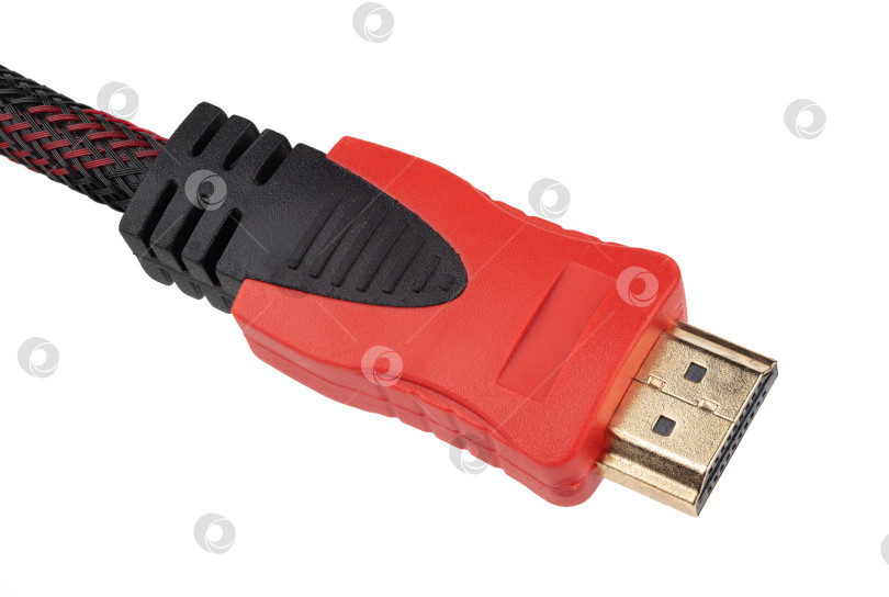 Скачать Красный кабель HDMI, изолированный на белом фоне. Путь отсечения включен. фотосток Ozero