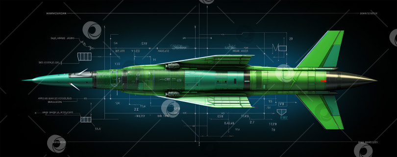 Скачать Зеленая ракета на темно-синем фоне с чертежом. Обложка для сообщества в соцсетях, баннер. фотосток Ozero