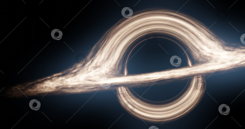 Скачать Космическая сверхмассивная черная дыра, окруженная диском из светящейся огненной плазмы. Иллюстрация горизонта событий Черной дыры. 3D-рендеринг. фотосток Ozero