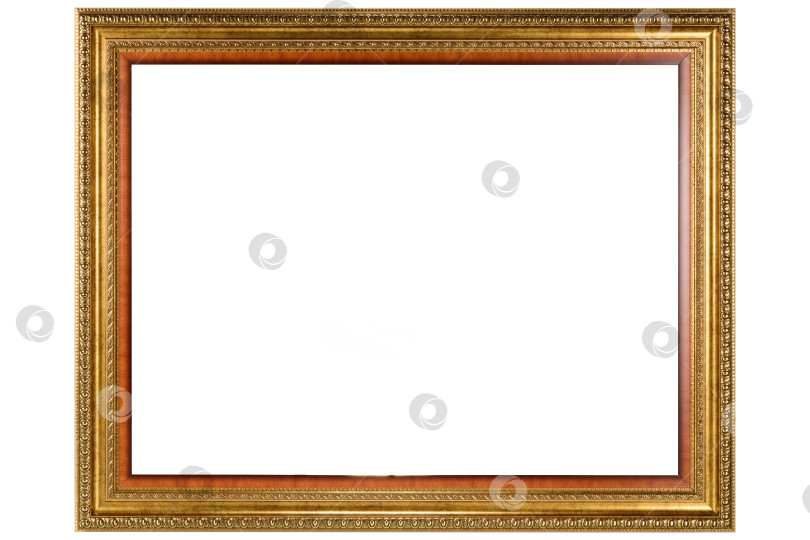 Скачать Золотая рамка для макета холста, выделенная на белом фоне фотосток Ozero