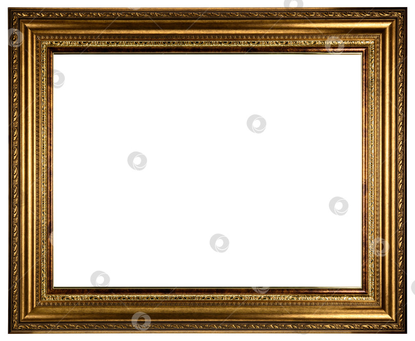 Скачать Старинная золотисто-коричневая классическая старинная деревянная прямоугольная рамка для макета холста, выделенная на белом фоне. Заготовка для багета с разнообразной тематикой формования. Элемент дизайна. используйте для рисования, зеркала или фотографии фотосток Ozero