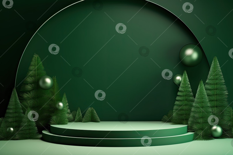 Скачать Рождественский подиум в зеленом цвете в качестве фона. Генеративный искусственный интеллект. фотосток Ozero