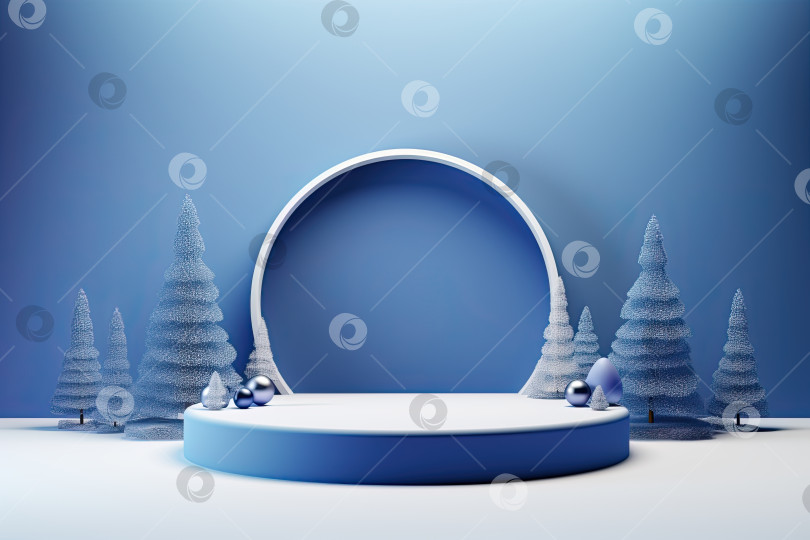 Скачать Фон рождественского подиума синего цвета в качестве фона. Генеративный искусственный интеллект. фотосток Ozero