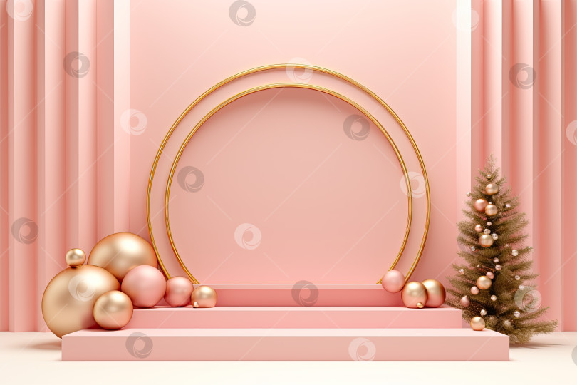 Скачать Рождественский подиум в розовом цвете в качестве фона. Генеративный искусственный интеллект. фотосток Ozero
