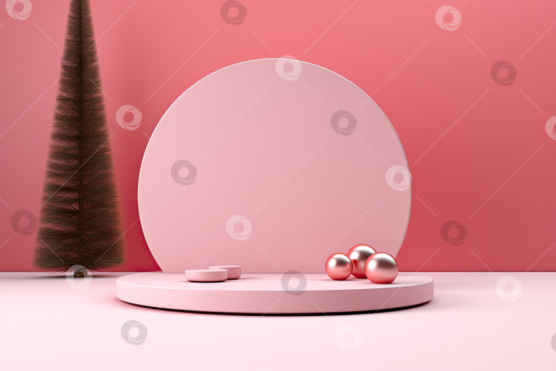 Скачать Рождественский подиум в розовом цвете в качестве фона. Генеративный искусственный интеллект. фотосток Ozero