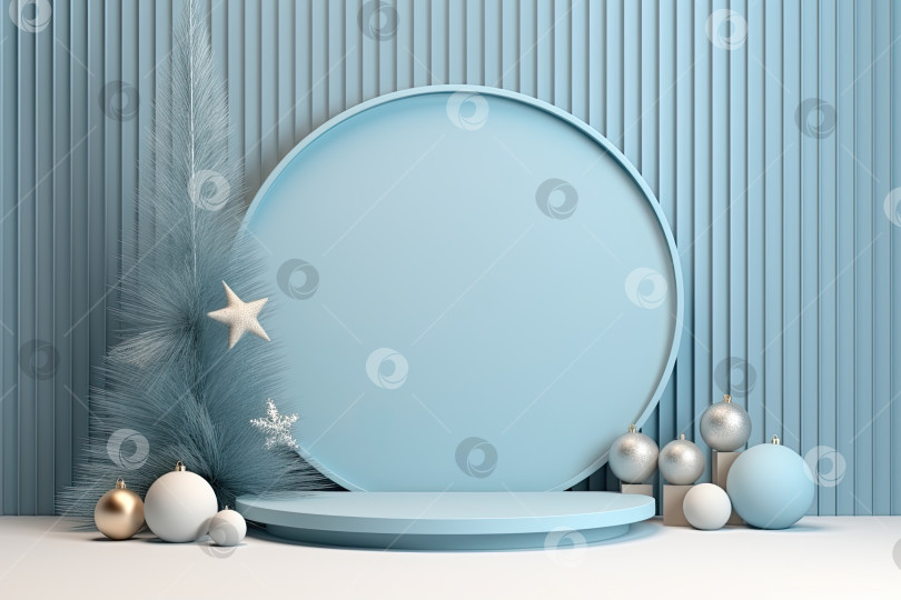 Скачать Фон рождественского подиума синего цвета в качестве фона. Генеративный искусственный интеллект. фотосток Ozero