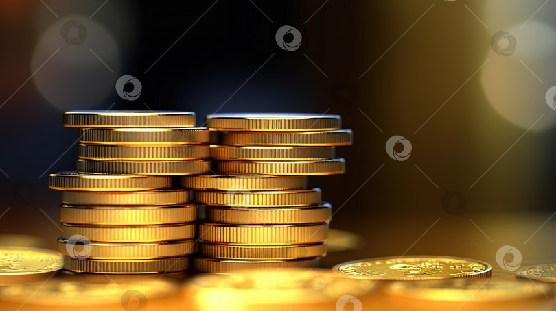 Скачать Фон денежной концепции со стопками золотых монет. Финансовая абстракция с желтыми монетами. Сгенерированный искусственный интеллект. фотосток Ozero