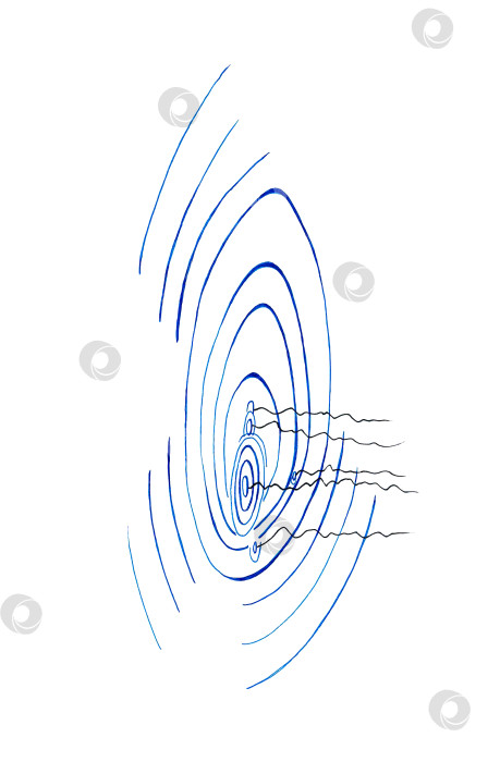 Скачать Стилизованное геометрическое изображение кругов на воде, жидкости или геле, или в другом веществе. Волнение создается волнистыми нитями, падающими на поверхность или выходящими из нее. Креативный 3D-узор из простых линий. фотосток Ozero