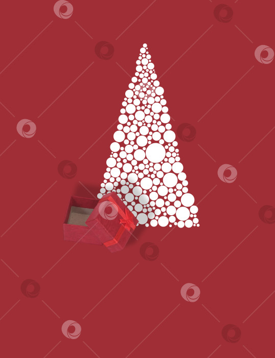 Скачать Современная рождественская открытка с рождественской елкой и подарком (векторный макет) фотосток Ozero