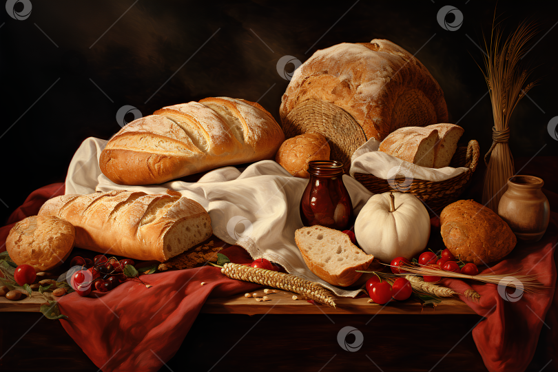 Скачать Натюрморт хлебных изделий в деревенском стиле фотосток Ozero