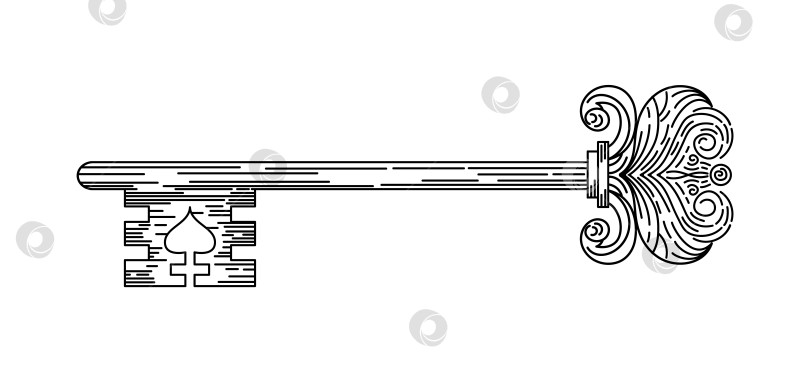 Скачать Винтажный ключ с цветочным мотивом и сердечком. В стиле гравюры. Бохо-шик. магия, колдовство, астрология, мистицизм. Для логотипов, плакатов, открыток, баннеров, печати на ткани, дизайна татуировок. фотосток Ozero