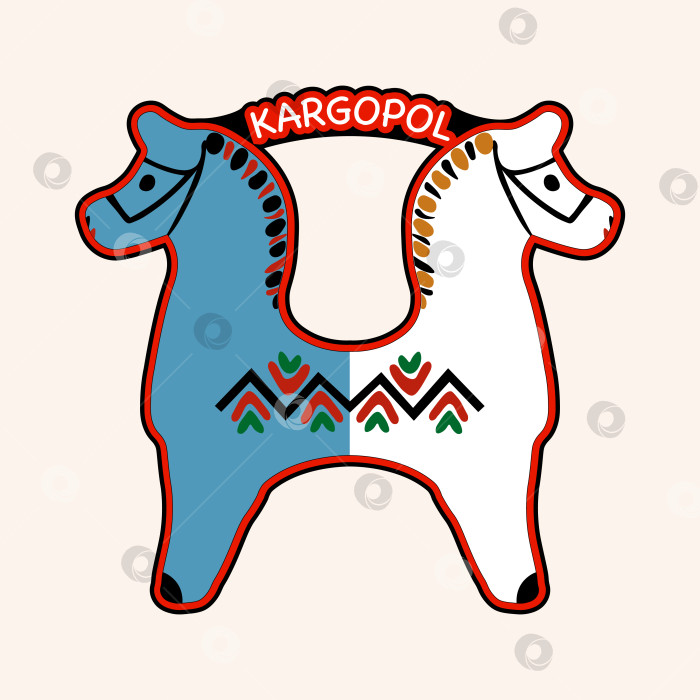 Скачать Vector mockup of magnet souvenir traditional folk style of Kargopol (Russia) фотосток Ozero