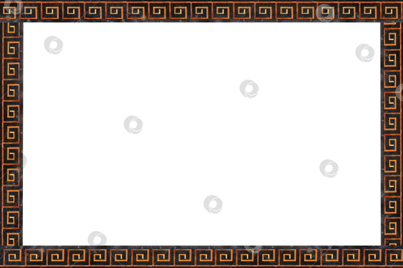 Скачать Рамка с древнегреческим геометрическим орнаментом. Нарисованная от руки акварельная иллюстрация. Для печати открыток, визитных карточек и плакатов. фотосток Ozero