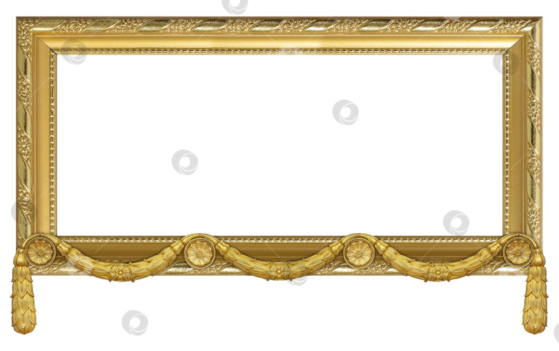 Скачать Панорамная золотая рамка для картин, зеркал или фотографий, выделенных на белом фоне. Элемент дизайна с контуром отсечения фотосток Ozero